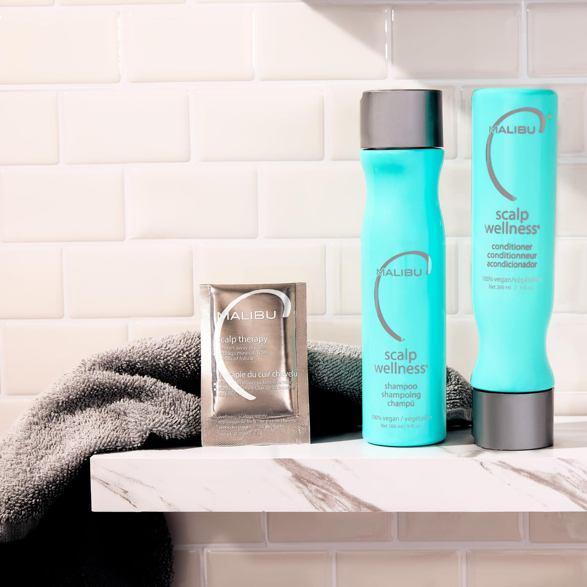 Malibu C applied to wet hair demonstrating cooling spearmint effect