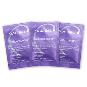 Malibu C three packets front view showing travel-friendly toner for clear blonde tones