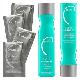 Malibu C front packaging showing full scalp wellness set benefits