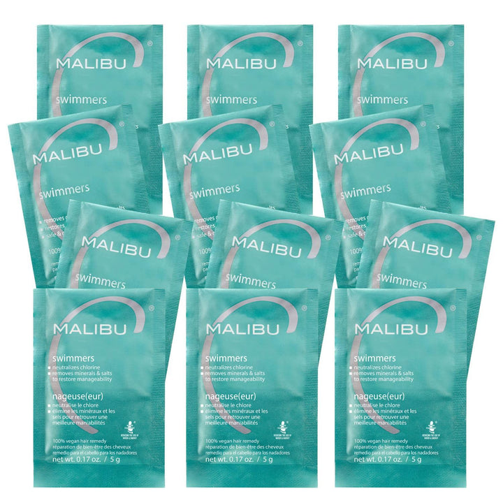 Malibu C front packet showing branding and single-use convenience for swimmers
