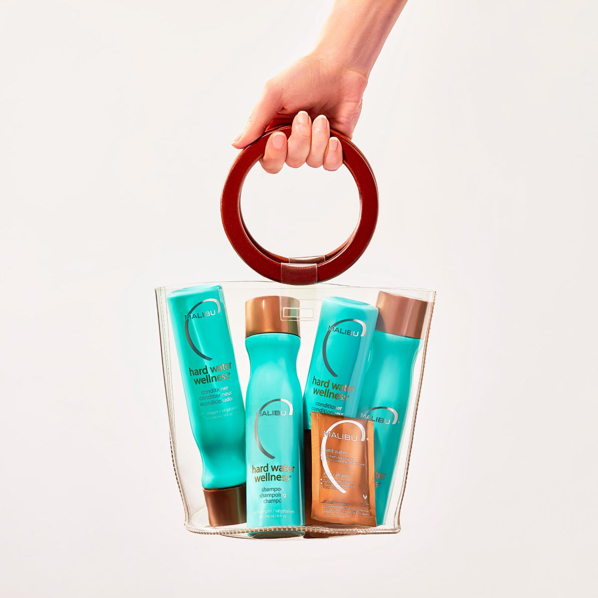 Malibu C in bathroom routine setting showing professional home treatment