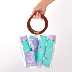 Malibu C conditioner on bathroom shelf demonstrating daily routine use