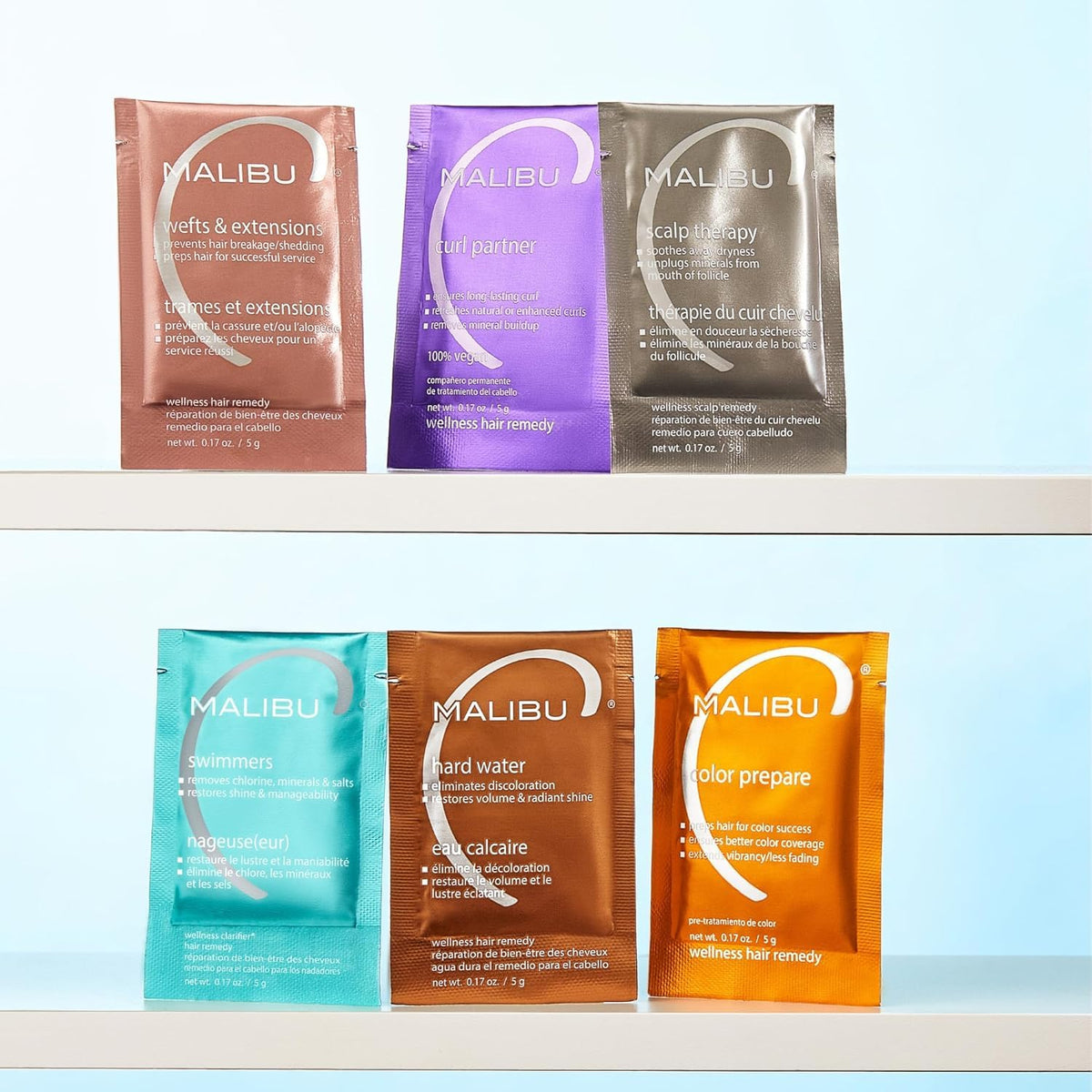 Malibu C packets inside a pool bag indicating travel-ready convenience