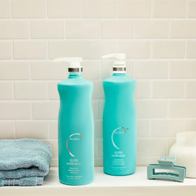Malibu C shampoo being poured to show lightweight texture and moisturizing feel