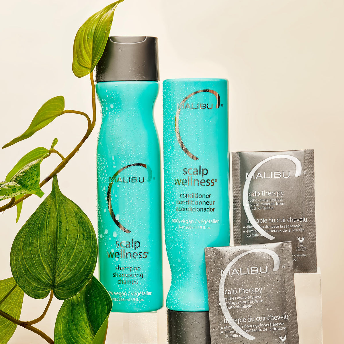 Malibu C shampoo pump dispensing clear lather for gentle cleansing