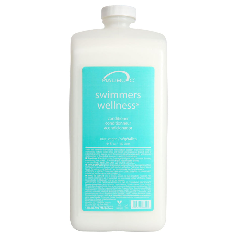 Malibu C front label of Swimmers Wellness conditioner showing product name and size