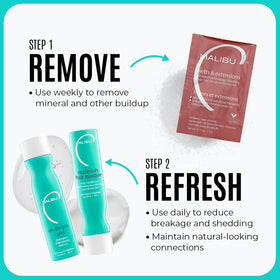 Malibu C wellness remedy crystals on palm dissolving buildup for fresher extensions