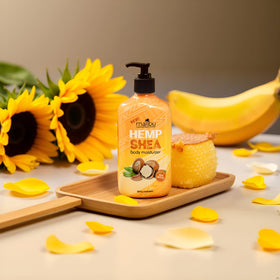Malibu Hemp sunflower oil hemp seed oil and shea butter ingredients display