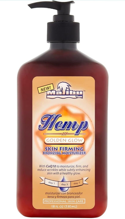 Malibu Tan bottle front view showing medium deep shade benefit