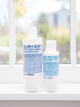 MALIN+GOETZ used as aftershave on male model calming skin