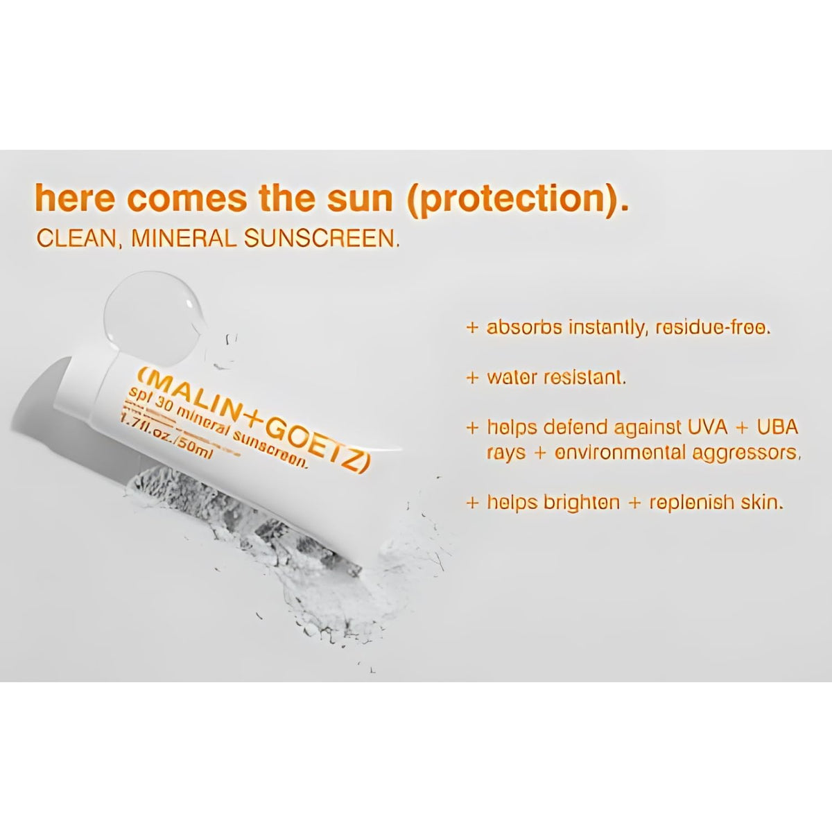 MALIN+GOETZ sunscreen being blended on hand demonstrating even application and quick finish
