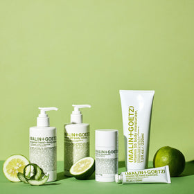MALIN+GOETZ bottle on bathroom shelf in lifestyle scene suggesting routine simplicity