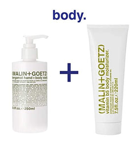 MALIN+GOETZ bottle in shower scene showing versatile body use