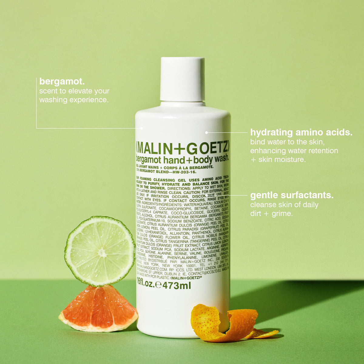 MALIN+GOETZ pump releasing foamy lather for quick, effective cleansing
