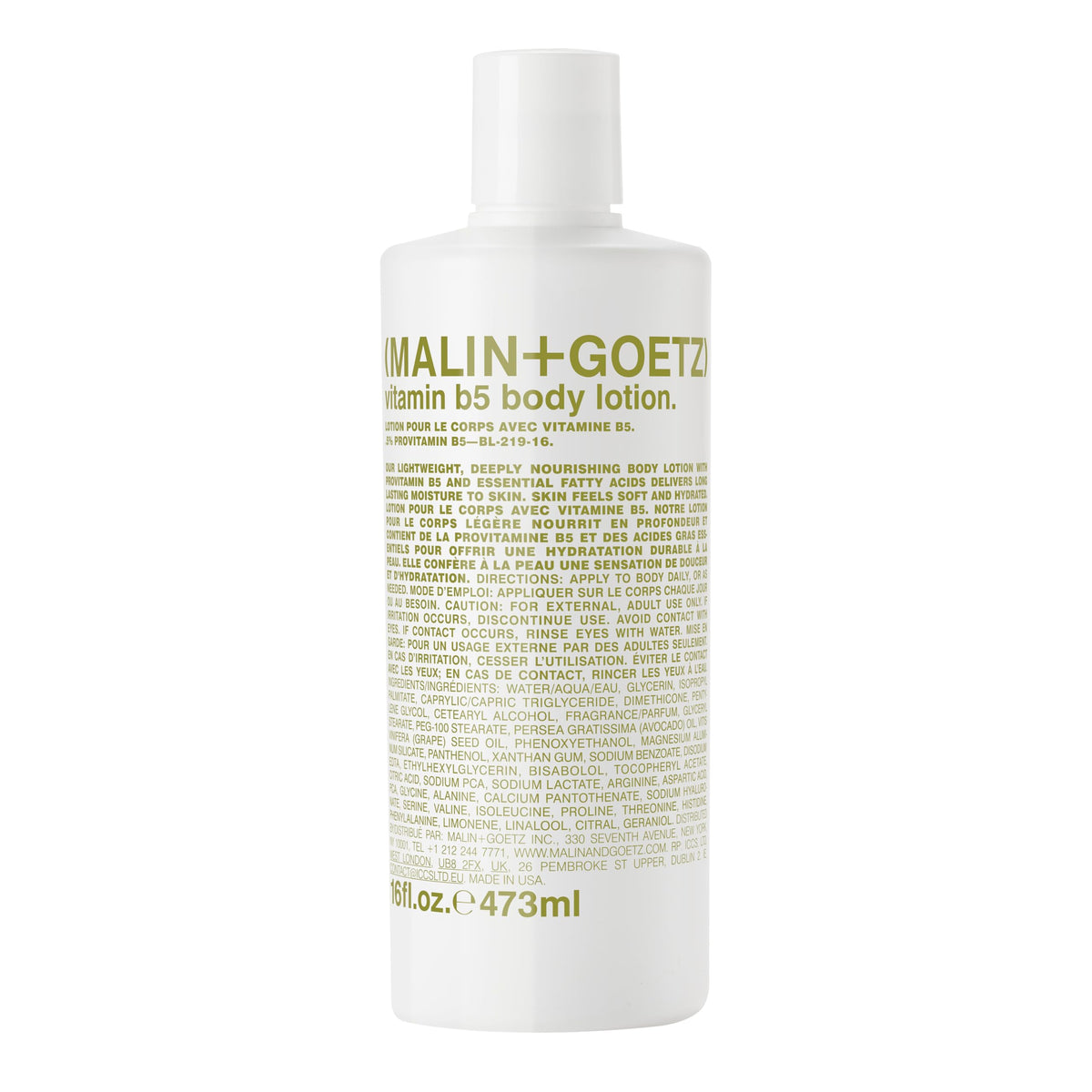 MALIN+GOETZ front bottle view showing label and 16 fl oz size for clear identification and trust