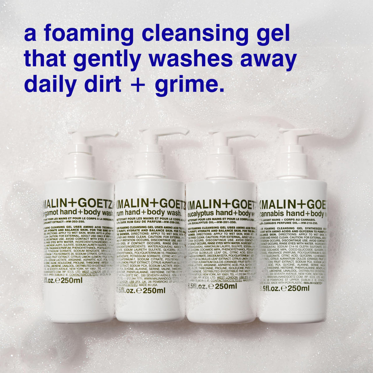 MALIN+GOETZ label close-up showing ingredients and rum scent for informed choice