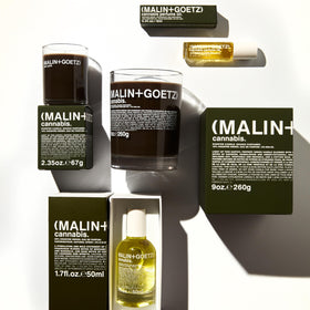 MALIN+GOETZ label detail showing sleek branding and vegan cruelty-free promise