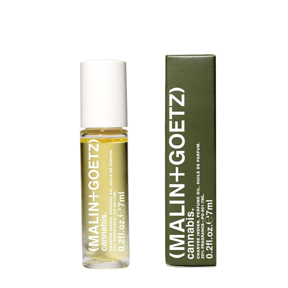 MALIN+GOETZ front packaging showing compact perfume oil for easy travel