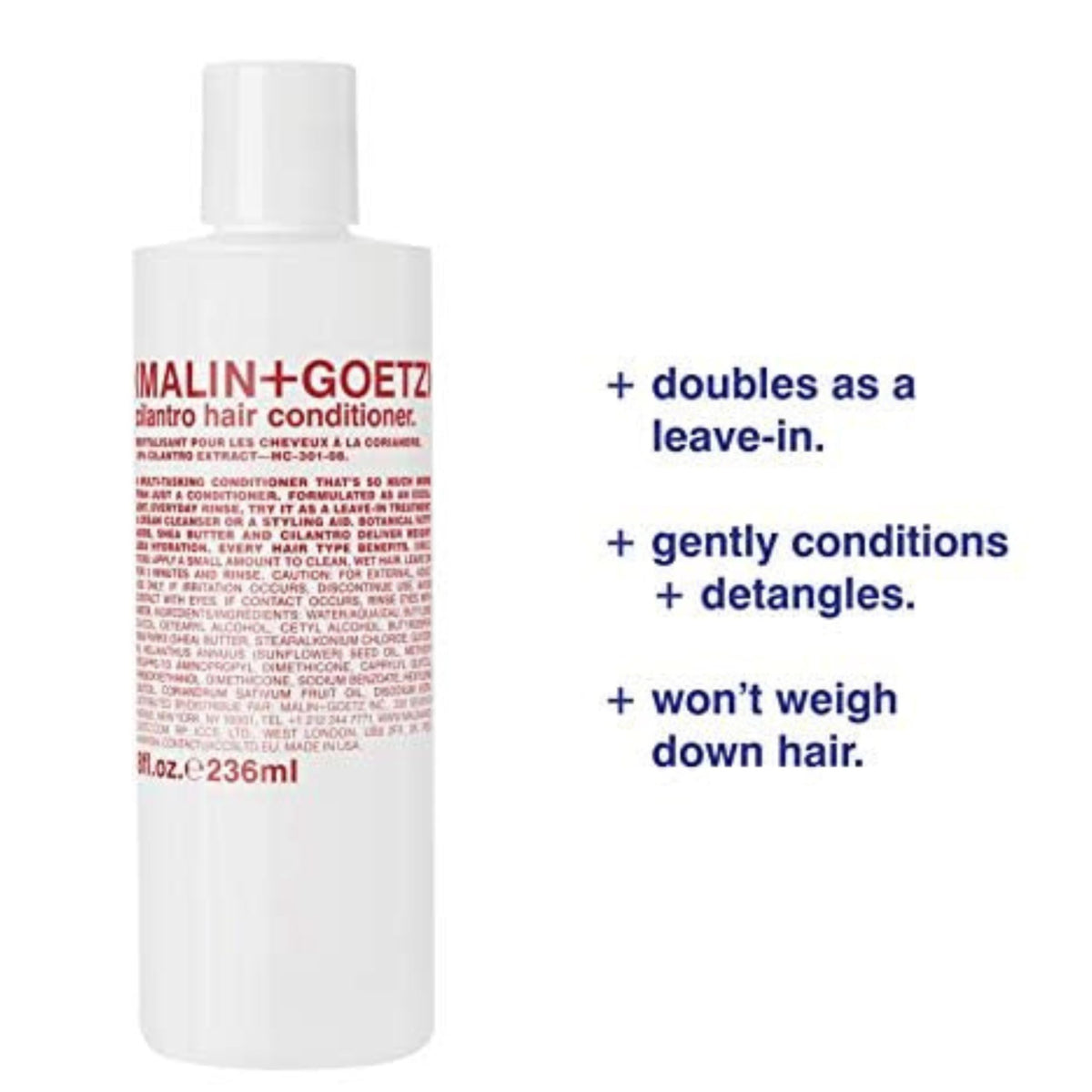 MALIN+GOETZ label and pump close-up highlighting ingredient transparency