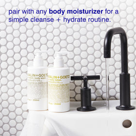 MALIN+GOETZ foam texture close-up highlighting gentle creamy lather and hydration