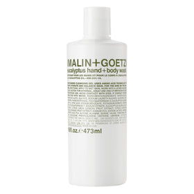 MALIN+GOETZ front bottle showing eucalyptus wash and branding benefits soft cleanse
