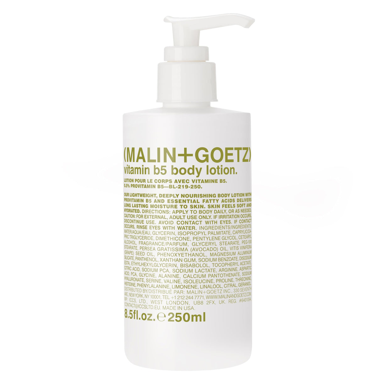 MALIN+GOETZ front pump bottle showing size and label for easy dispensing