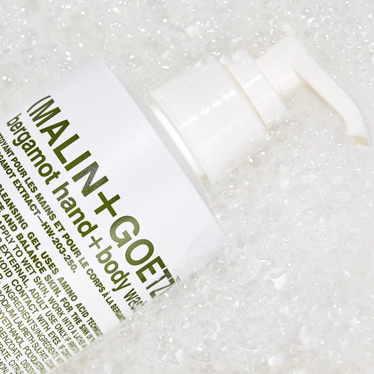 MALIN+GOETZ hand wash in use at sink demonstrating effective cleansing and hydrating benefit