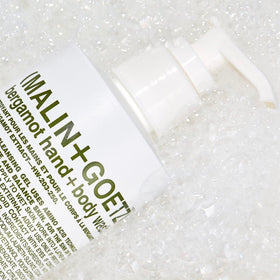 MALIN+GOETZ hand wash in use at sink demonstrating effective cleansing and hydrating benefit