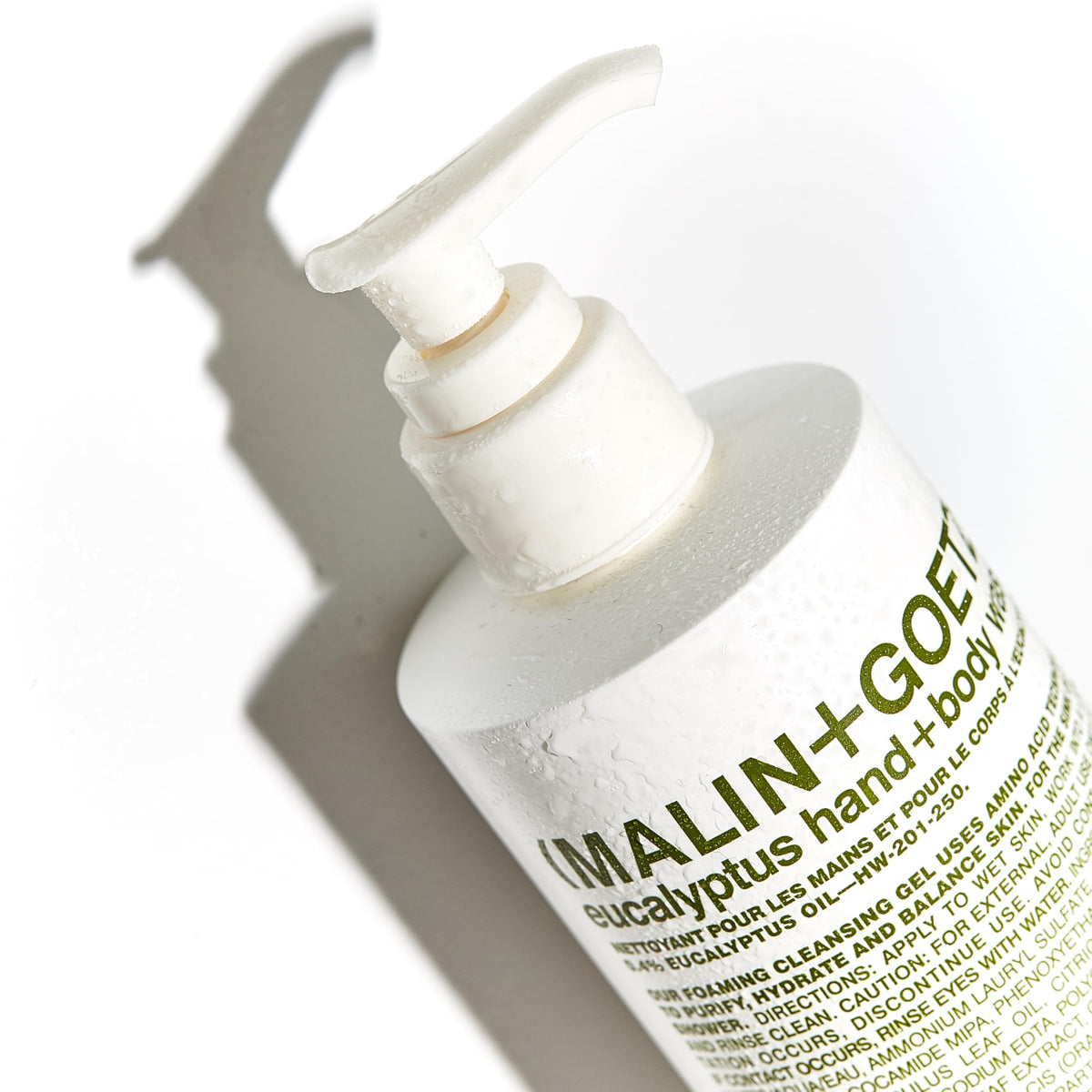 MALIN+GOETZ bottle back showing ingredients and usage directions