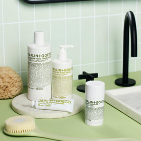 MALIN+GOETZ label close-up displaying clean ingredients for peace of mind
