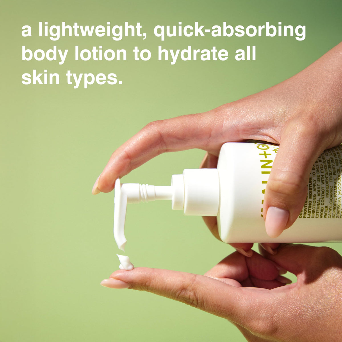 MALIN+GOETZ pump dispensing lotion onto hand demonstrating easy application and quick hydration