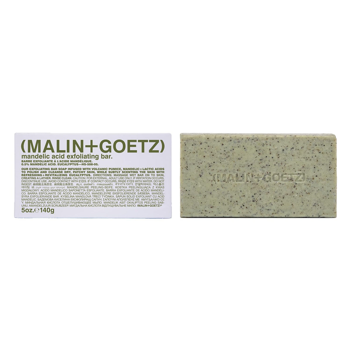 MALIN+GOETZ bar front packaging showing brand and clean design, highlights longevity