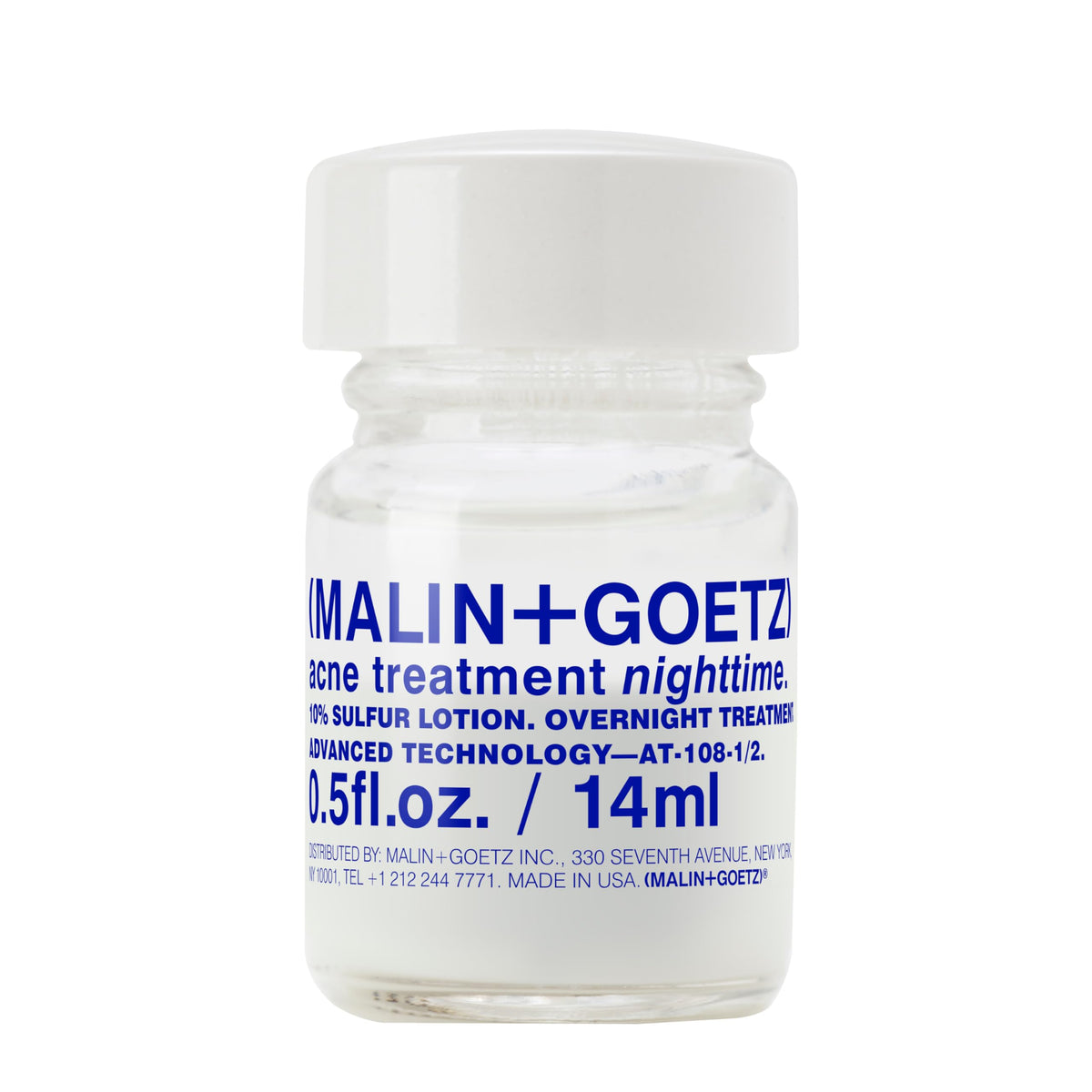 MALIN+GOETZ jar front view showing label and compact packaging, clear product benefit