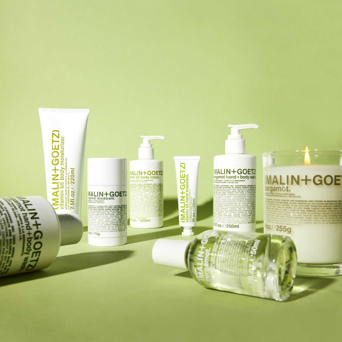 MALIN+GOETZ packaging and box detail showing product origin and minimalist design benefit