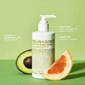 MALIN+GOETZ lotion texture close-up demonstrating lightweight absorption benefit