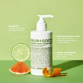 MALIN+GOETZ pump and label detail highlighting easy dispensing and clear branding benefit