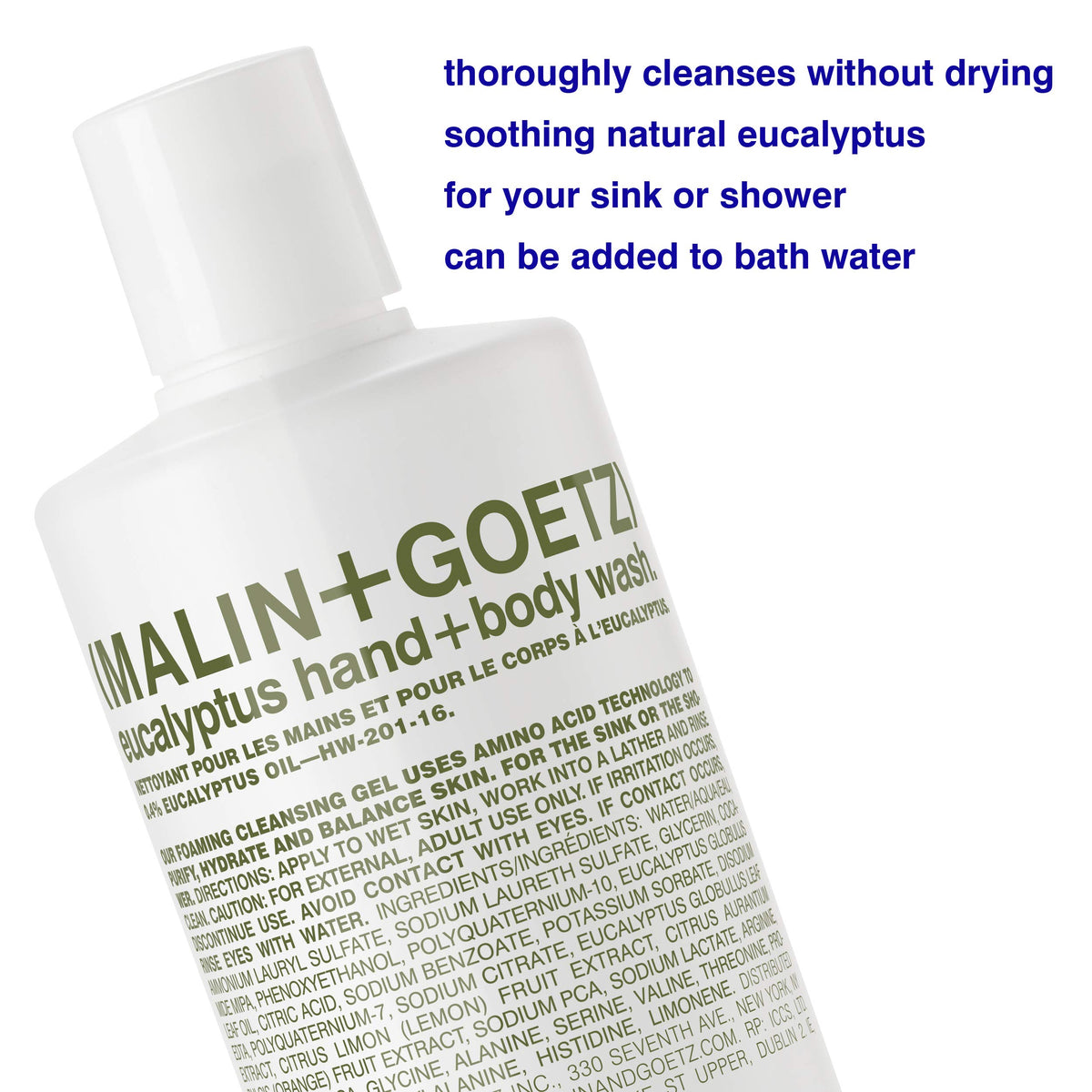 MALIN+GOETZ pump dispensing foam demonstrating easy application and quick lather