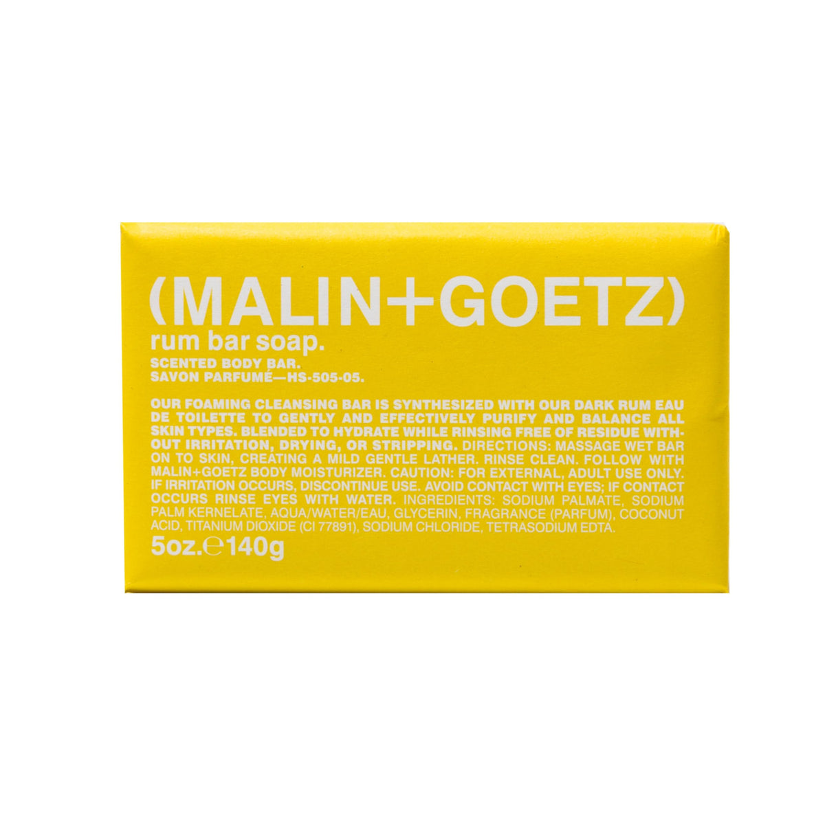 MALIN+GOETZ rum bar front packaging showing brand and dark rum scent benefits