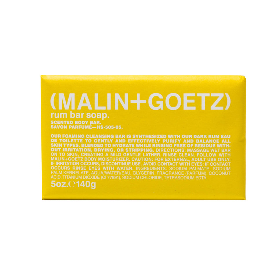 MALIN+GOETZ rum bar front packaging showing brand and dark rum scent benefits