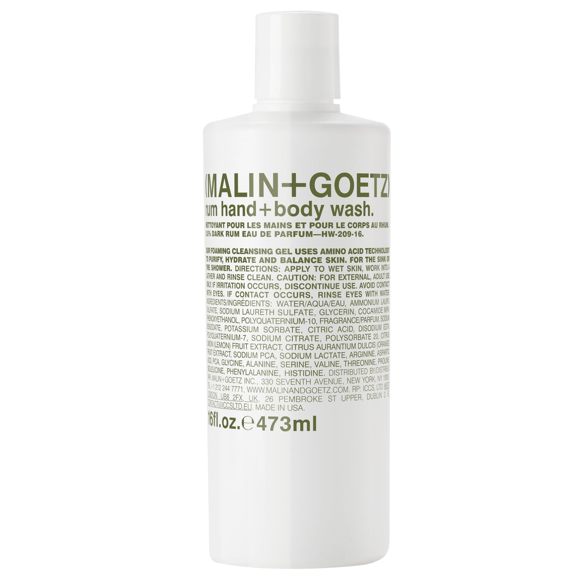 MALIN+GOETZ front bottle view showing minimalist label and size benefit