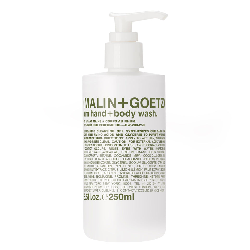 MALIN+GOETZ front packaging showing minimalist label and pump for stylish display
