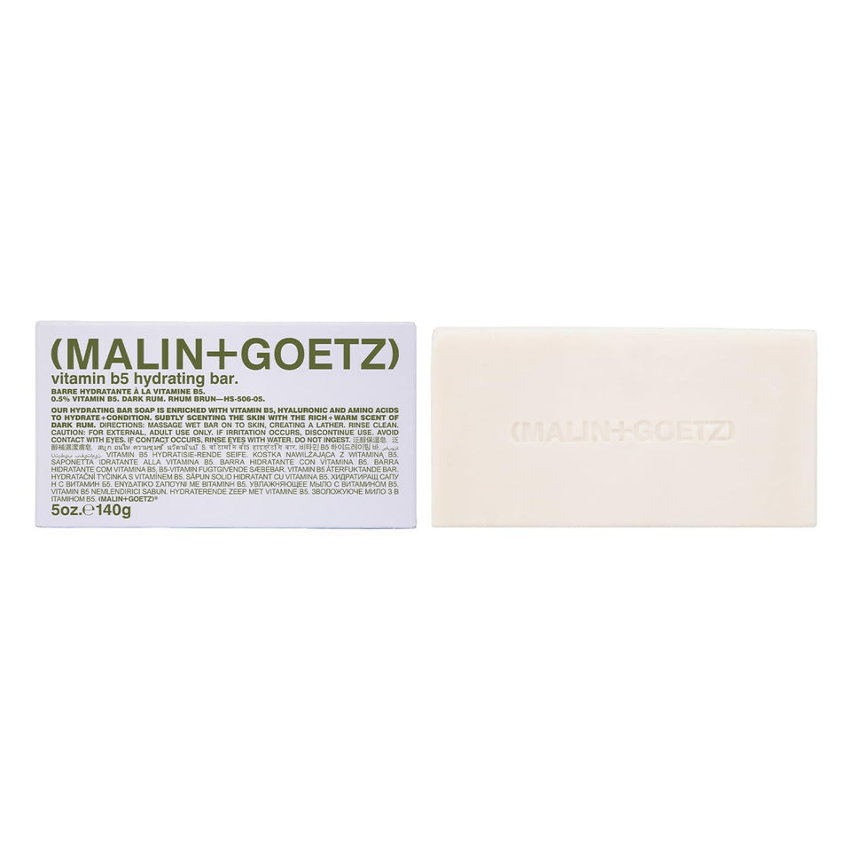 MALIN+GOETZ front packaging of the hydrating rum bar showing label and size, highlights longevity