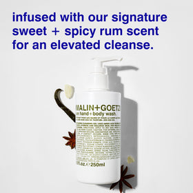 MALIN+GOETZ pump dispensing foamy gel to illustrate rich lather and easy use