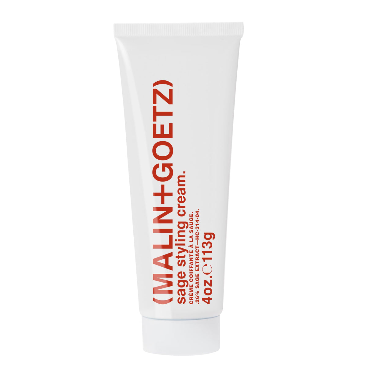 MALIN+GOETZ front packaging of Sage Styling Cream showing product and label, clear branding and easy dispensing