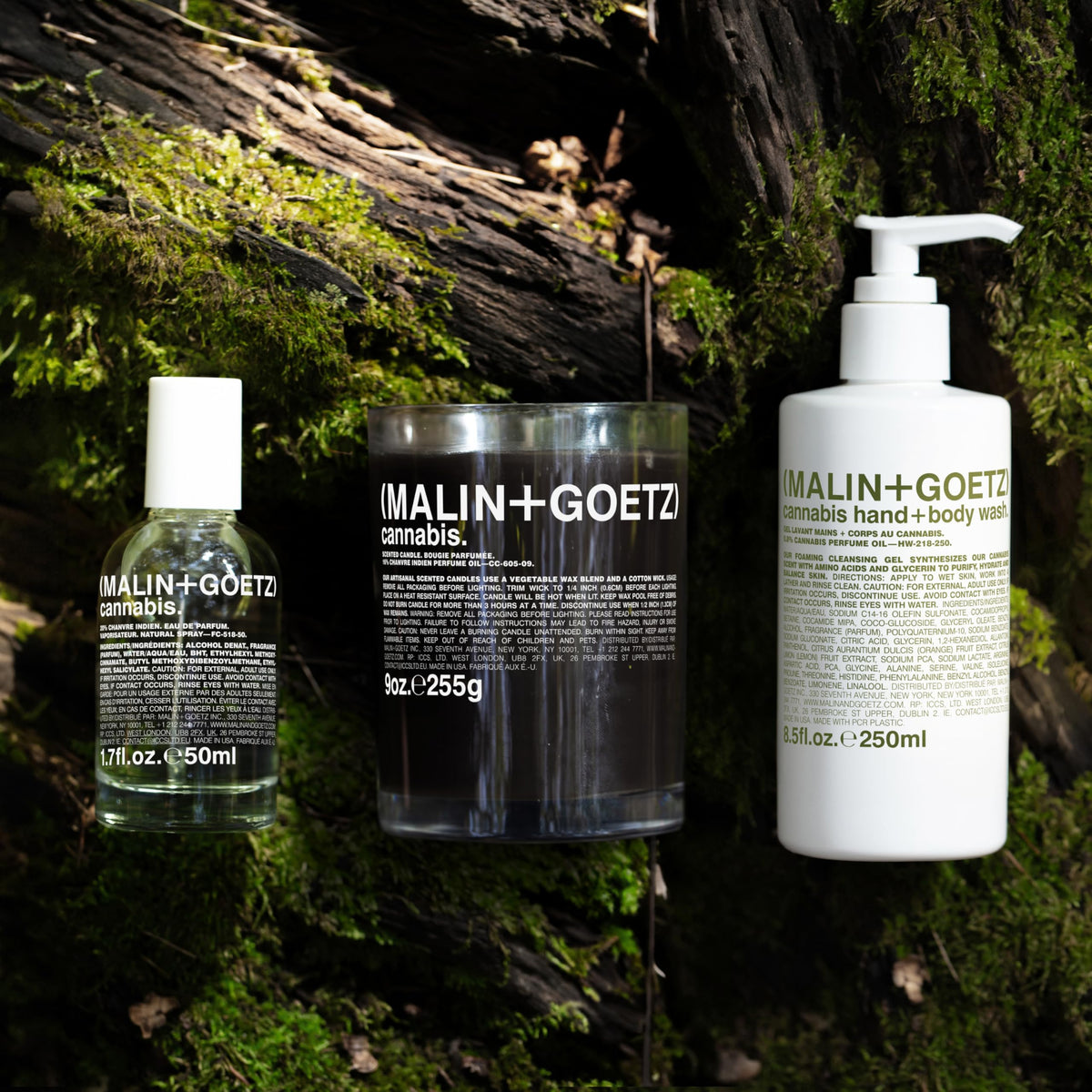 MALIN+GOETZ size comparison 8.5 oz in hand highlighting travel-friendly convenience benefit