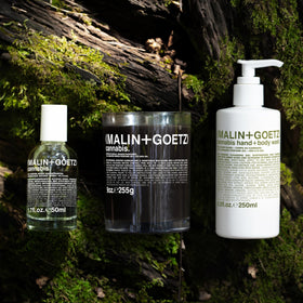 MALIN+GOETZ size comparison 8.5 oz in hand highlighting travel-friendly convenience benefit