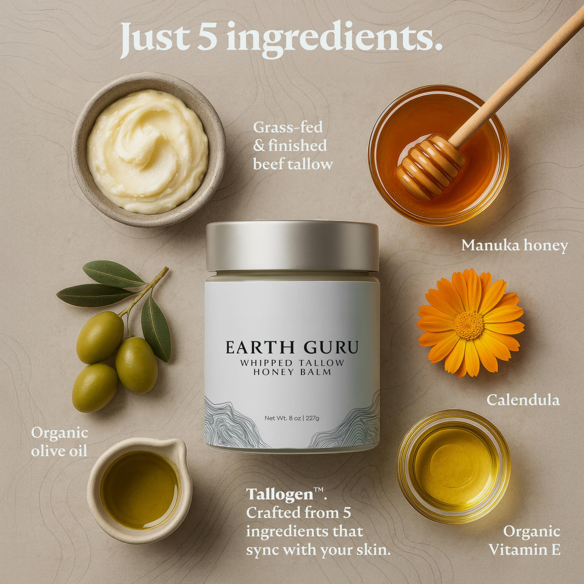 MalloMe ingredients display with tallow, honey, olive oil for transparency benefit