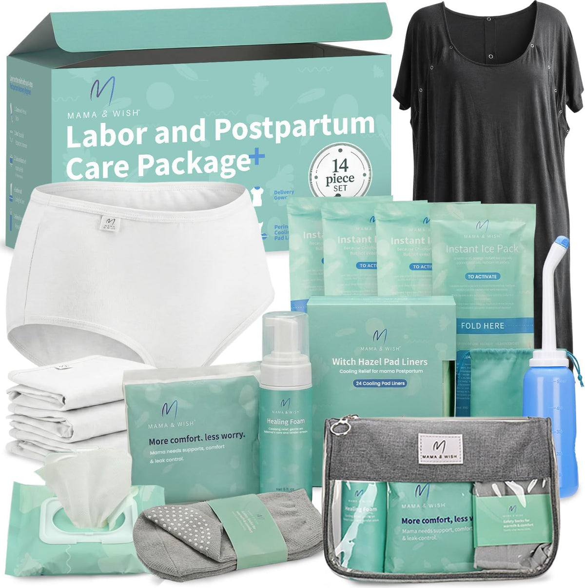 Mama & Wish front packaging showing kit contents for easy hospital-ready organization