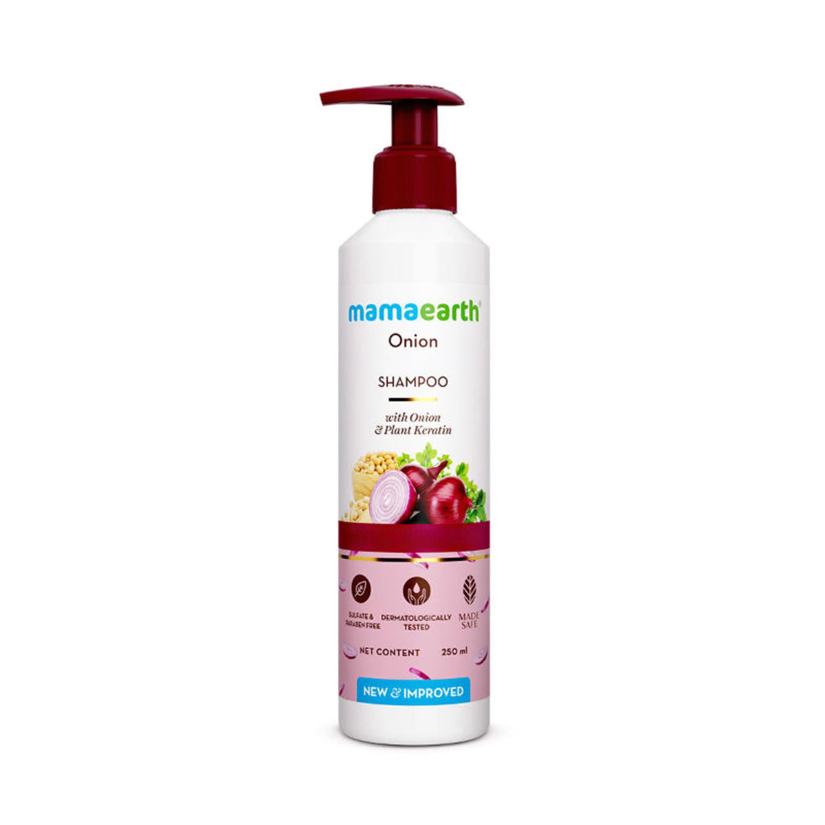 MAMAEARTH bottle front packaging showing label and benefits