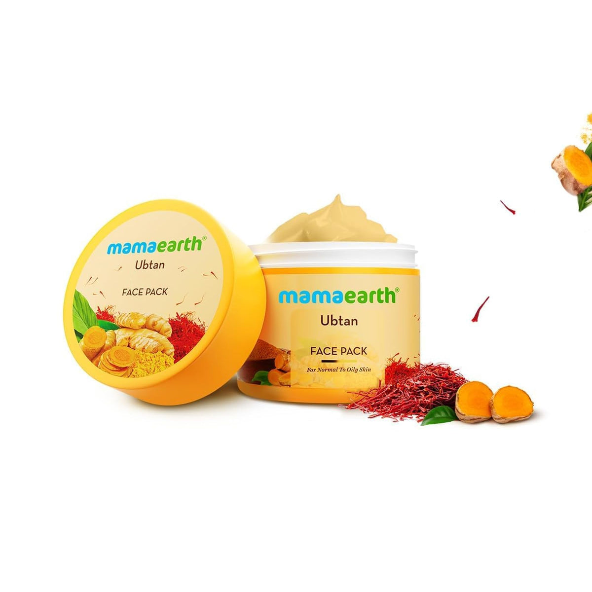 MAMAEARTH open jar revealing smooth ubtan texture for easy application and even coverage